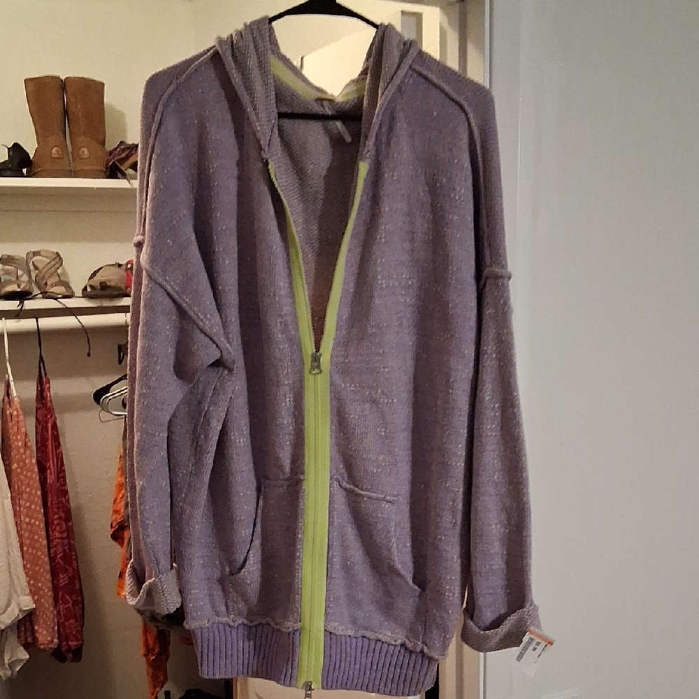Free PeoplePurple Zip-Up Hoodie with Green Accents - Picture 2 of 6